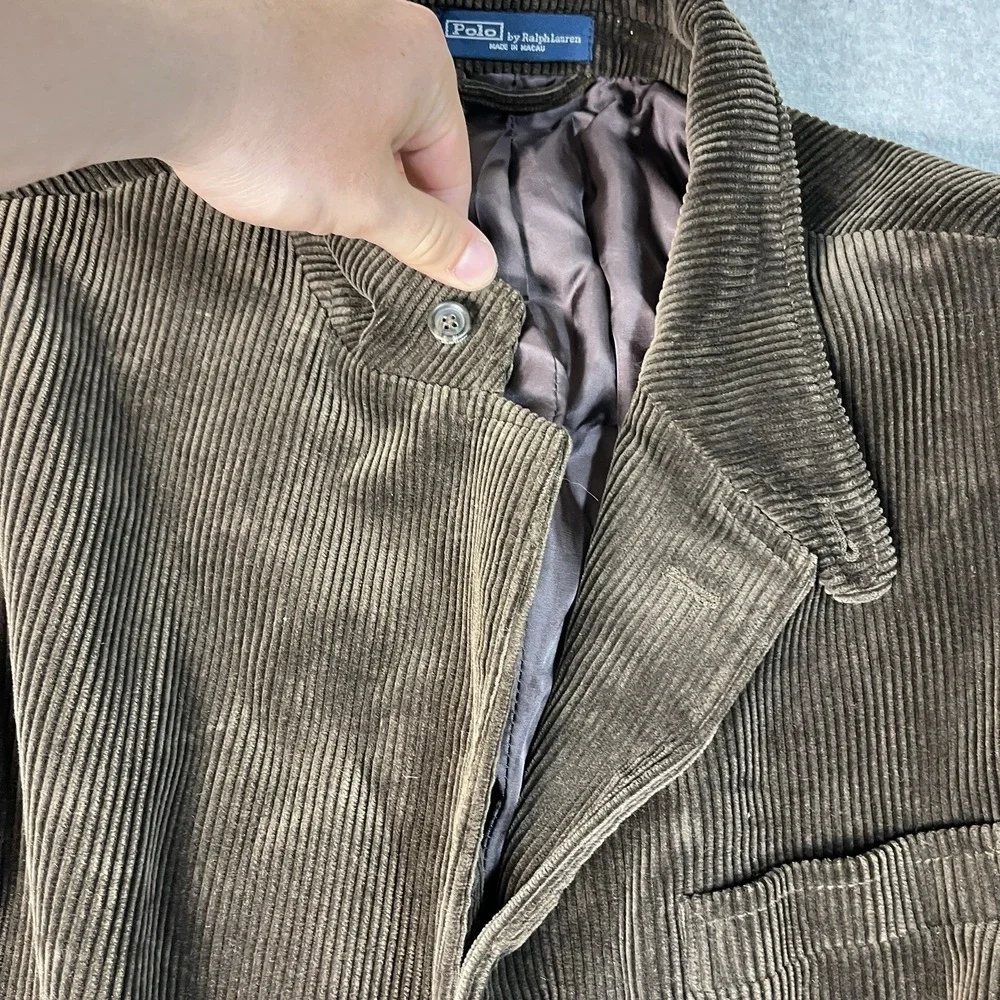 Vintage Polo Ralph Lauren Blazer Mens XL Brown Corduroy Lined Wood Buttons 90s